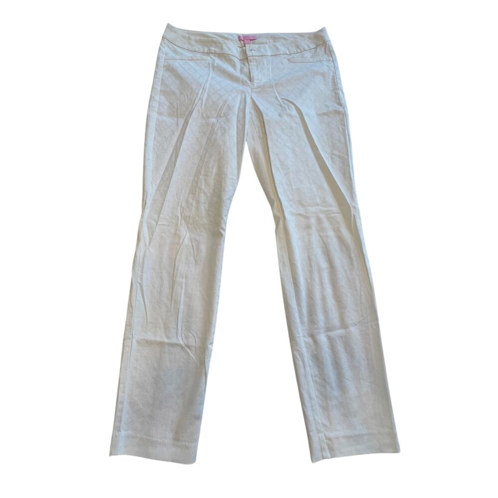 Lilly Pulitzer Women’s White Kelly Ankle Pants Textured Slim Leg Size 10